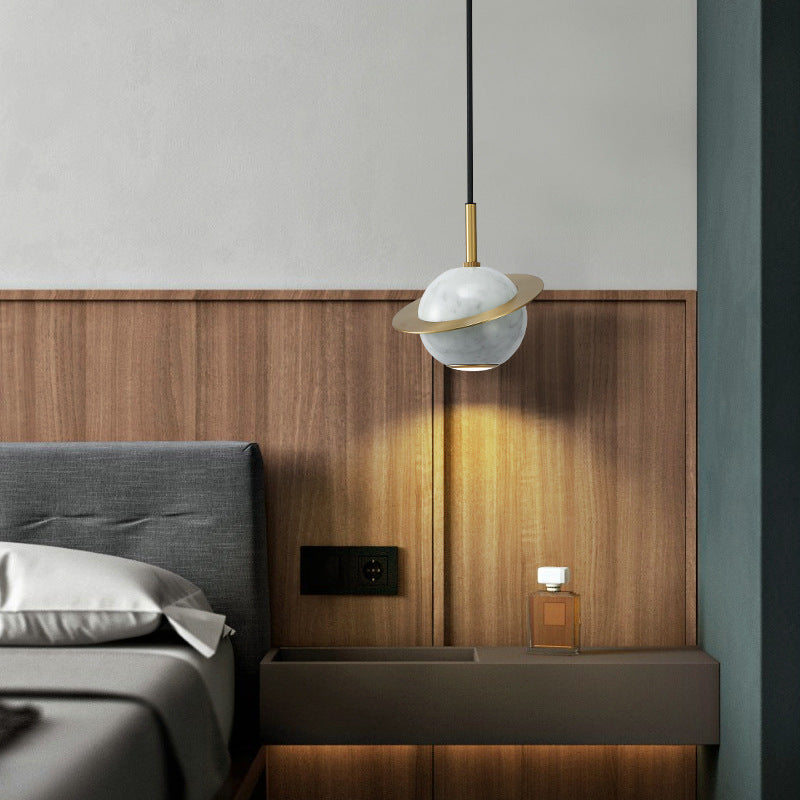 Contemporary Nordic Planet Marble Iron LED Pendant Light for Living Room