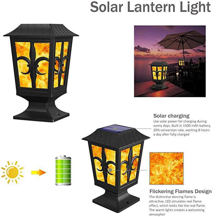 Modern Simplicity Outdoor Solar Flame Blinking Lantern LED Waterproof Garden Decorative Landscape Light For Garden
