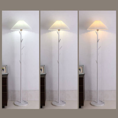 Nordic Minimalist Pleated Lampshade Tree Branch 1-Light Standing Floor Lamp