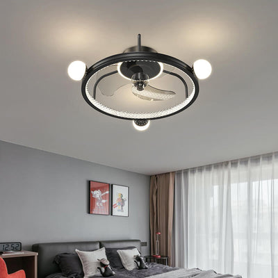 Modern Light Luxury Circle Full Star Design LED Flush Mount Ceiling Fan Light