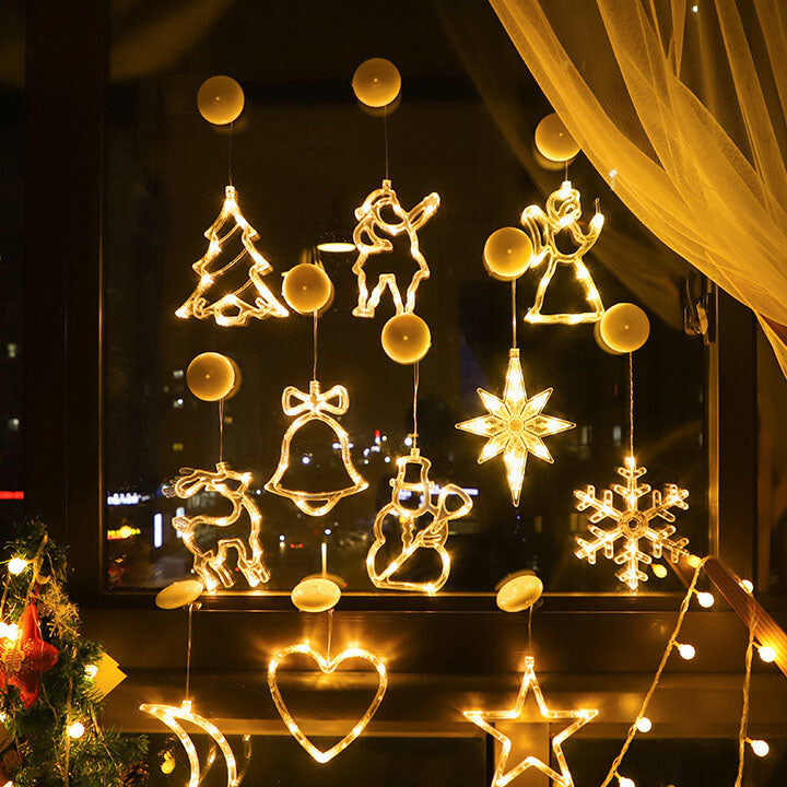 LED Weihnachtsbeleuchtung Weihnachtsmann Schneemann Form Fenster Saugnapf Dekoration Lichter 