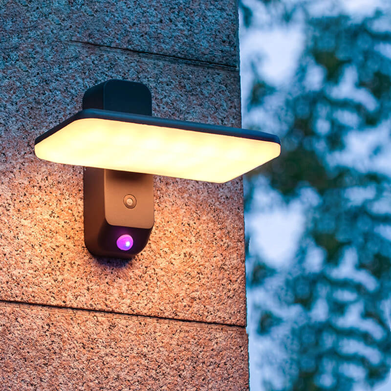 Applique murale LED extérieure carrée moderne avec détection de lumière infrarouge solaire 