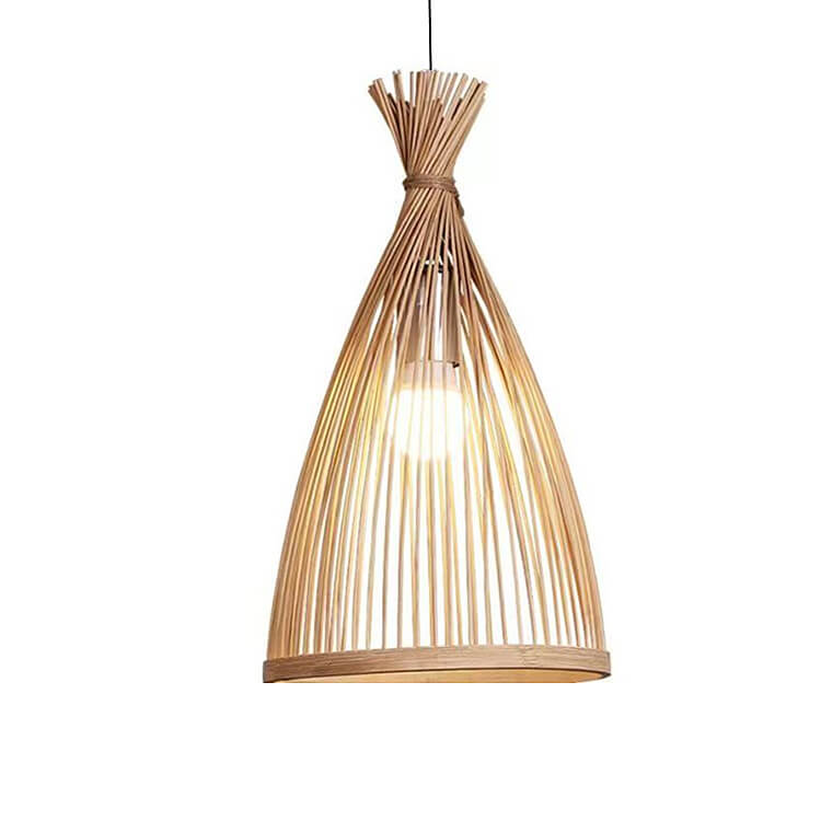 Suspension Luminaire Style Japonais Vintage Tressage de Rotin Conique 1 Lumière 