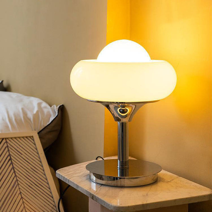 Contemporary Luxury Silver Finish Frame Custard Tart Iron Glass 1-Light Table Lamp For Bedroom