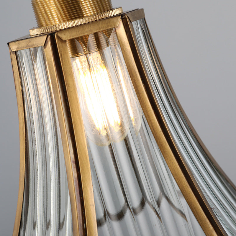 Lámpara colgante vintage tradicional de 1 luz con pantalla cónica de vidrio y cobre para sala de estar 