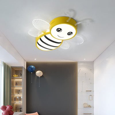 Contemporary Creative Kids Bee Iron Acrylic LED Flush Mount Ceiling Light For Bedroom