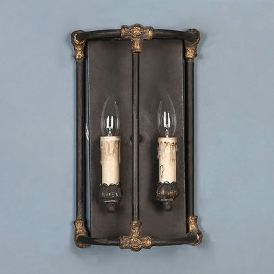Vintage Rustic Iron Square Candelabra 2-Light Wall Sconce Lamp