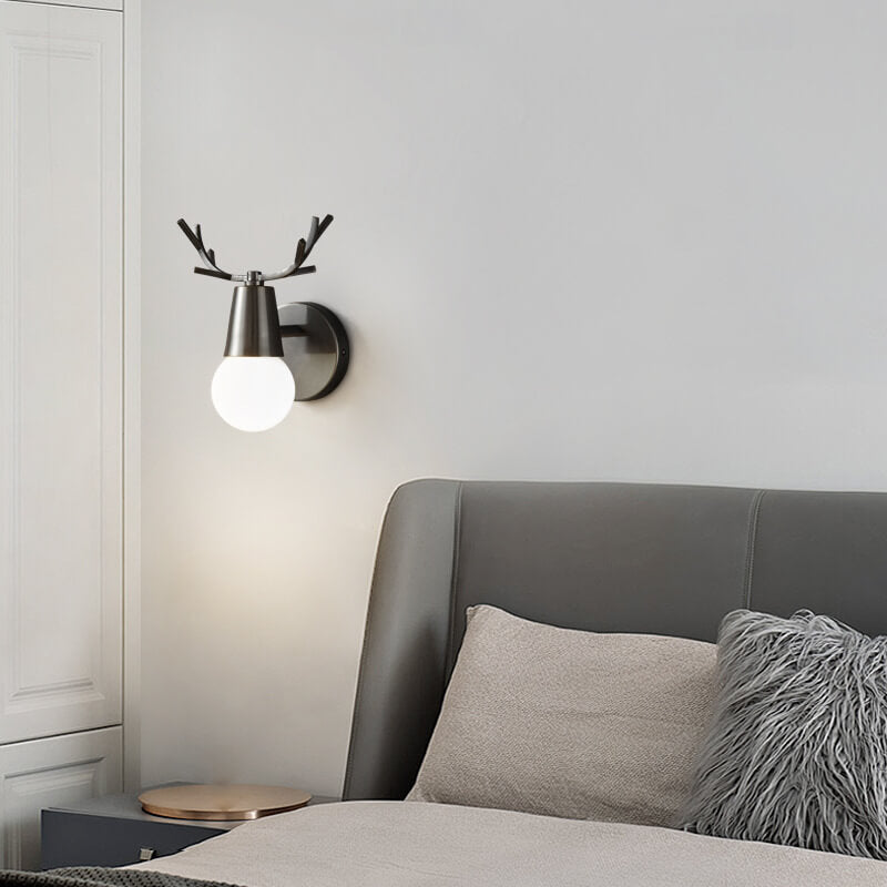Applique murale moderne en verre avec bois de cerf en cuivre à 1 lumière 