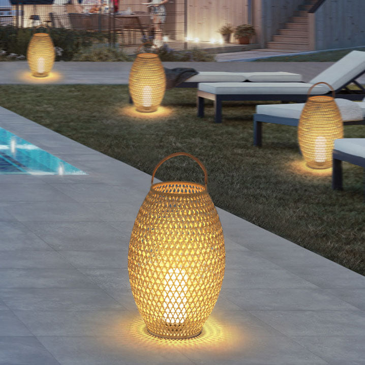 Outdoor Bamboo Weaving Portable Waterproof 1-Light Garden Landscape Light