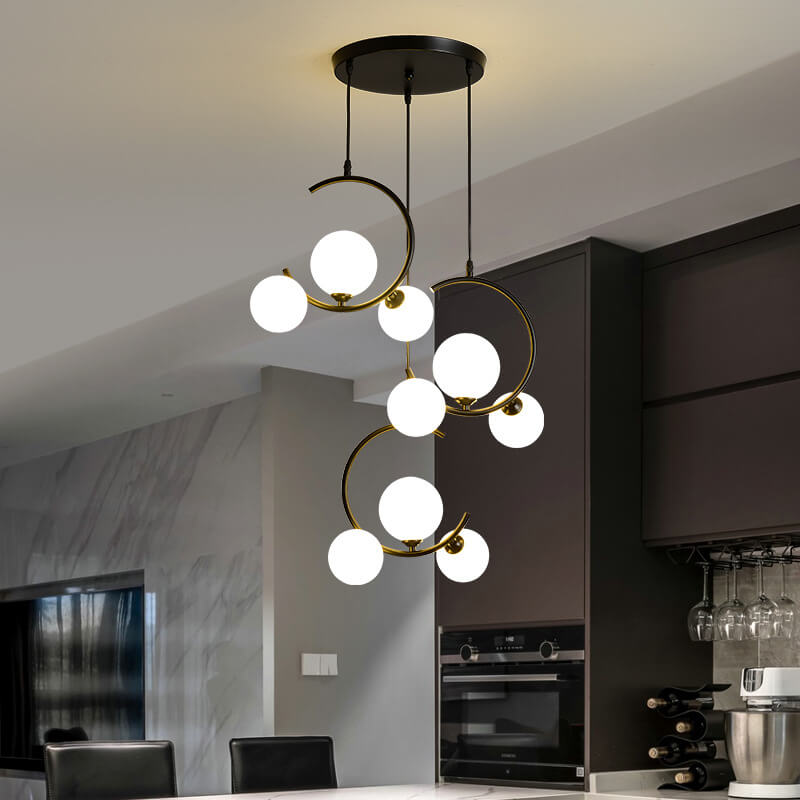 Scandinavian Minimalist Round Ball Glass 1/3-Light Island Light Chandelier