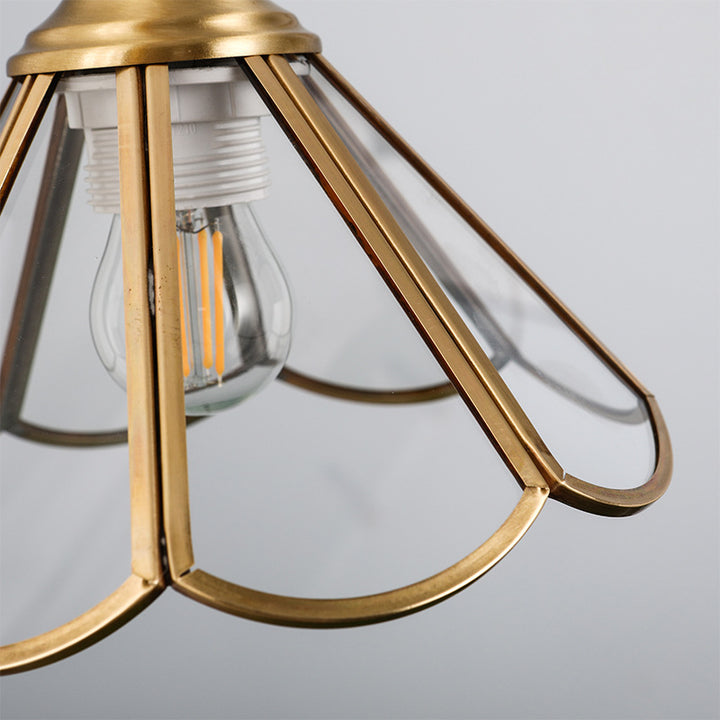 Traditional Vintage Petal Cone Glass Copper 1-Light Pendant Light for Living Room