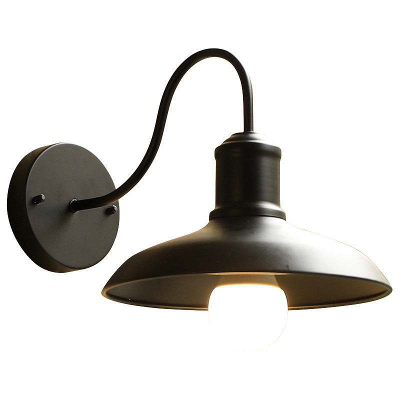 Retro Loft Dome Iron Outdoor Waterproof 1-Light Bent Arm Wall Sconce Lamp