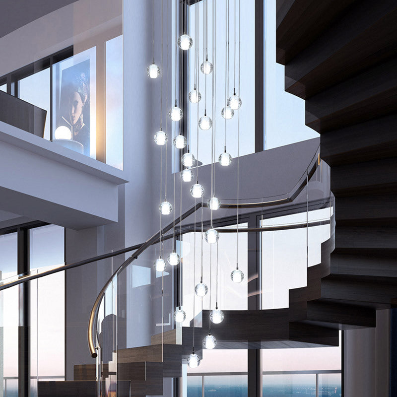 Modern Luxury Staircase Crystal Orb Ball Shade LED Loft Chandelier