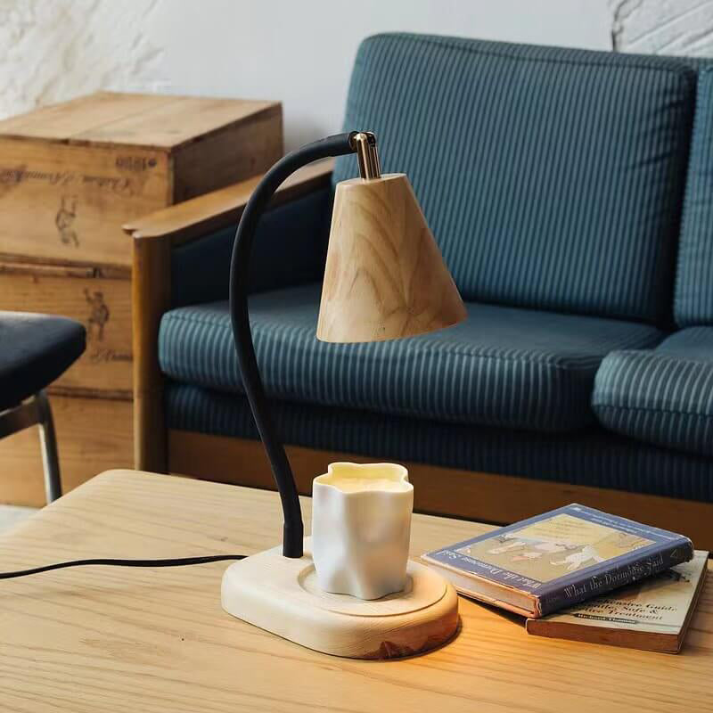 Lampe de Table à 1 Lumière en Bois avec Cire Fondante Parfumée et Poteau Réglable Moderne 