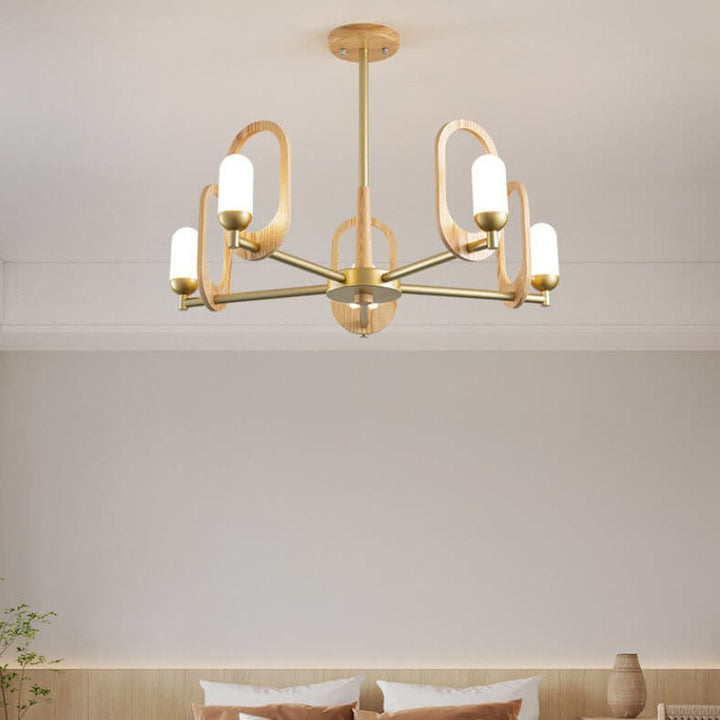 Japanese Minimalist Logs Wood Acrylic Shade 3/5 Light Chandelier