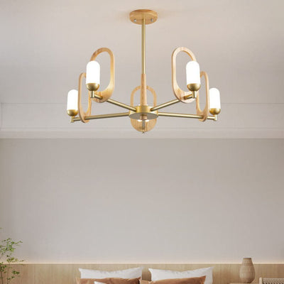 Japanese Minimalist Logs Wood Acrylic Shade 3/5 Light Chandelier