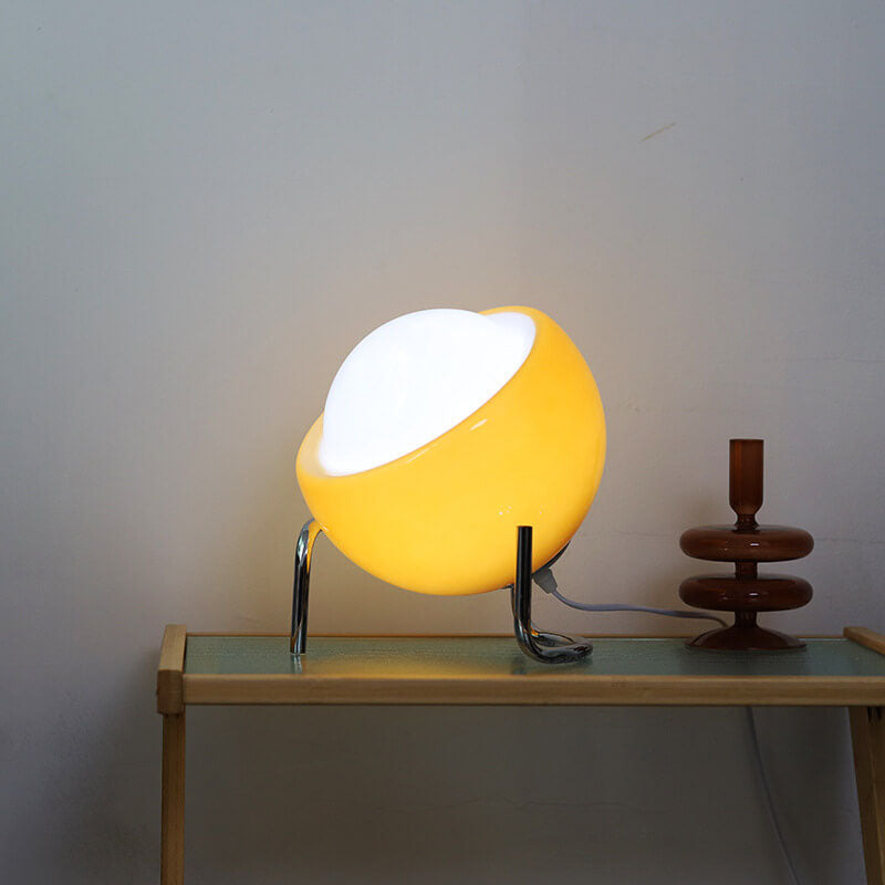 Contemporary Nordic Planet Orange Glass Iron 1-Light Table Lamp For Bedroom