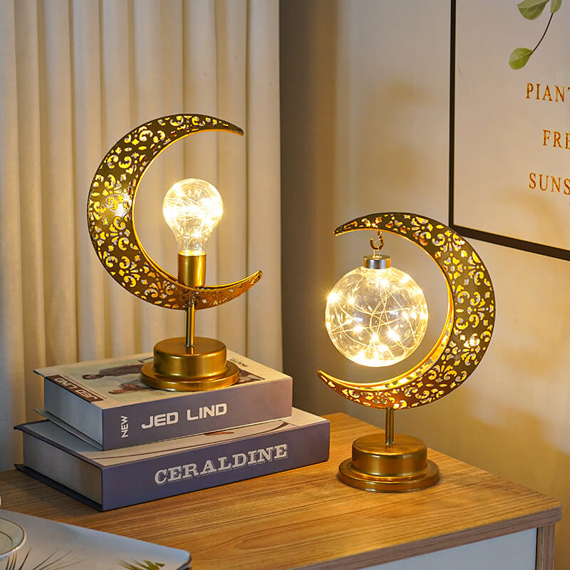 Contemporary Creative Iron Moon Star Orb LED Decorative Table Lamp For Living Room &amp; Bedroom