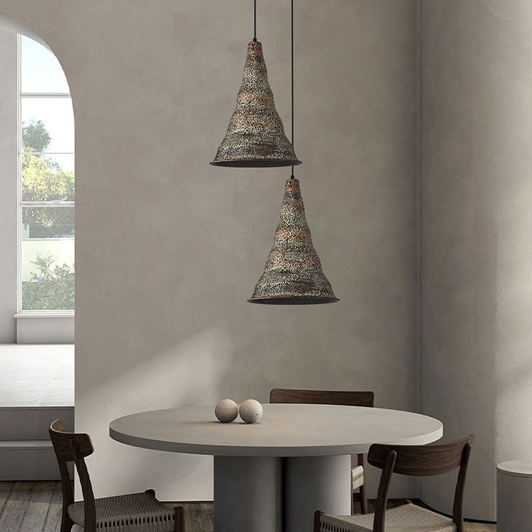Traditional Vintage Iron Rust Cone Shape 1-Light Pendant Light for Living Room