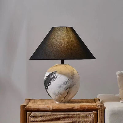 Lampe de table 1 lumière en céramique décorative avec abat-jour en tissu d'encre rétro chinoise 