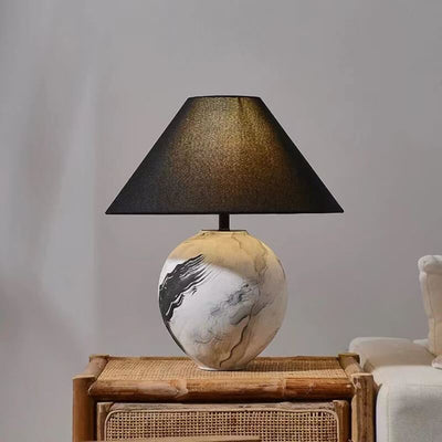Chinese Retro Ink Painting Decorative Ceramic Fabric Shade 1-Light Table Lamp
