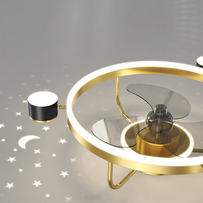 Modern Luxury Round Starry Sky Projection LED Flush Mount Ceiling Fan Light