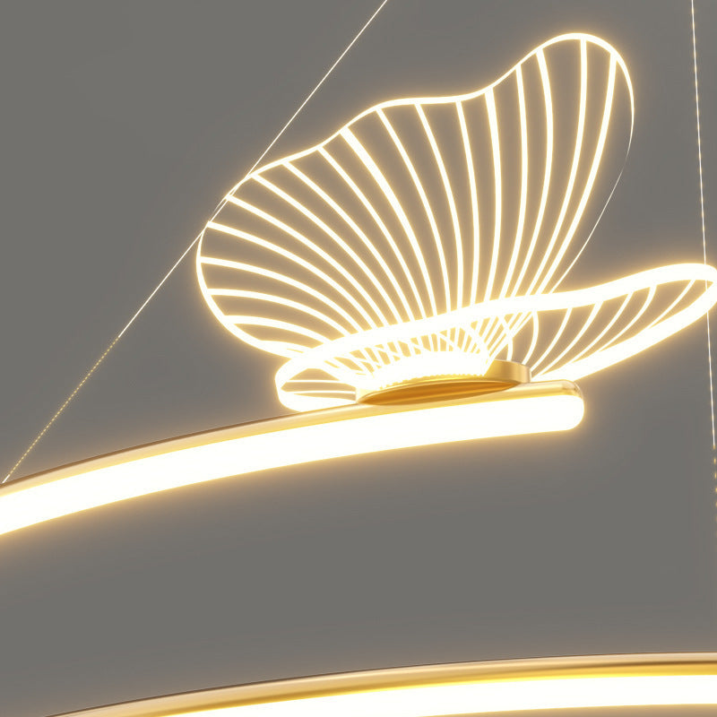 Zeitgenössische Art Deco Acryl Schmetterling Hardware Kreis Schatten LED Pendelleuchte Für Wohnzimmer 