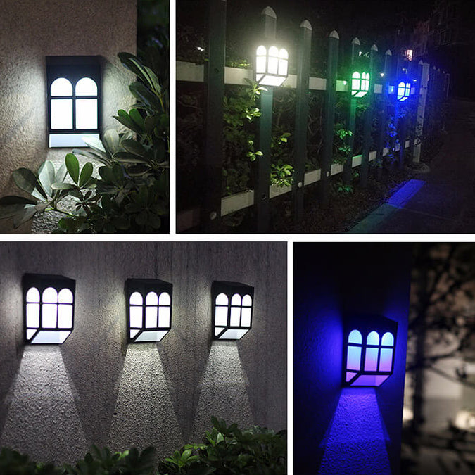 Solar Outdoor Fence Square RGB Color LED Fence Wall Sconce Lamp