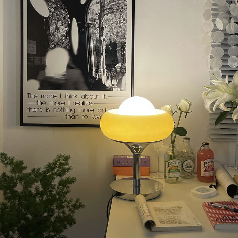 Vintage Glass Egg Tart Iron Base 1-Light Table Lamp