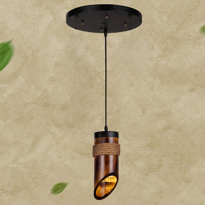 Rustic Vintage Hemp Rope Bamboo 1-Light Pendant Light