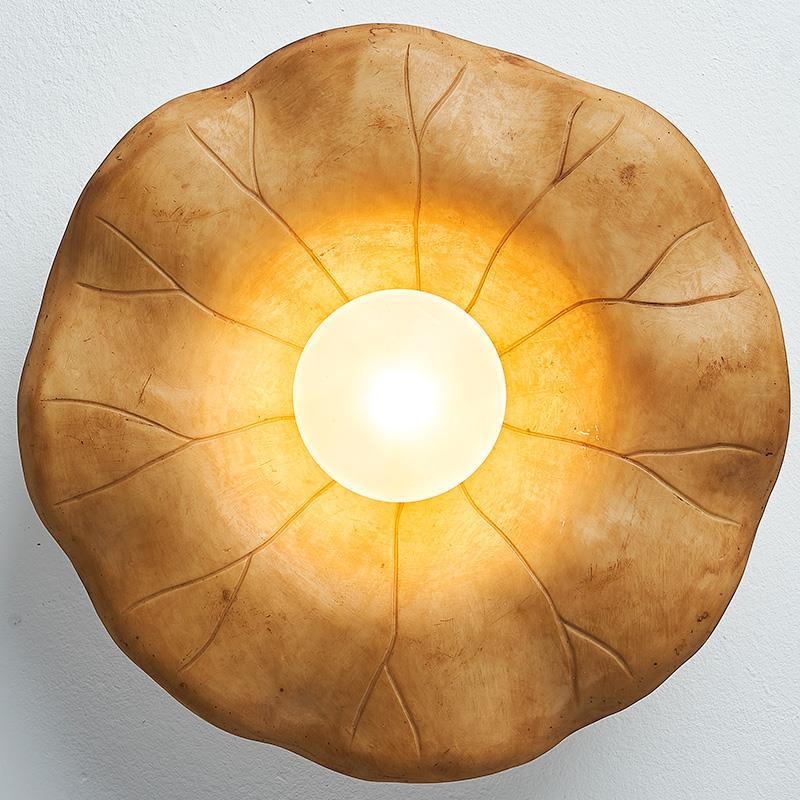 Japanese Wabi-sabi Lotus Leaf Resin 1-Light Semi-Flush Mount Ceiling Light