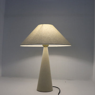 European Simple Linen Fabric Cone Column Base 1-Light Table Lamp