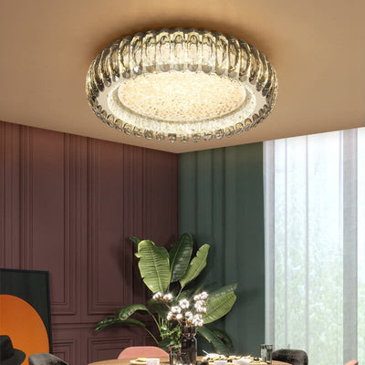 European Light Luxury Round Crystal Stainless Steel LED Flush Mount Lighting