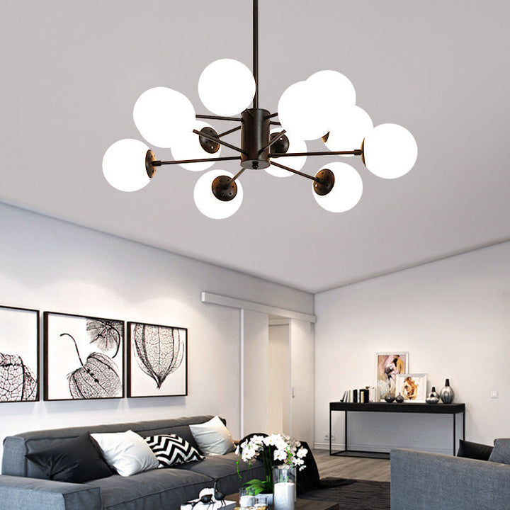 Moderner Mid-Century Eisenrahmen Magic Bean Glasschirm 8/12/16-Licht Kronleuchter für Wohnzimmer 