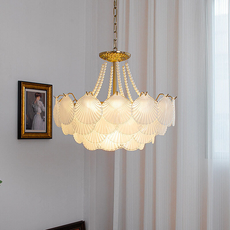 French Light Luxury Petal 3/6/9-Light Inselleuchter aus Glas 