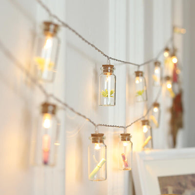 Lumière de chaîne décorative à LED de Noël avec bouteille à souhaits, arbre, neige et boîtier à piles 
