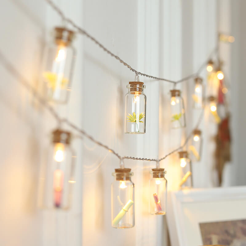 Lumière de chaîne décorative à LED de Noël avec bouteille à souhaits, arbre, neige et boîtier à piles 