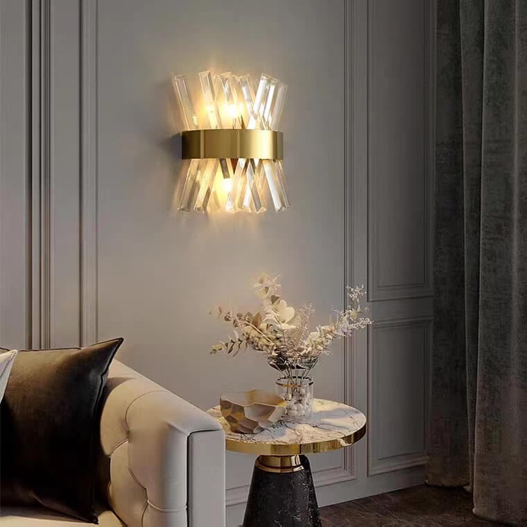 Nordic Light Luxury Creative Crystal Strip Design 2-Light Wall Sconce Lamp