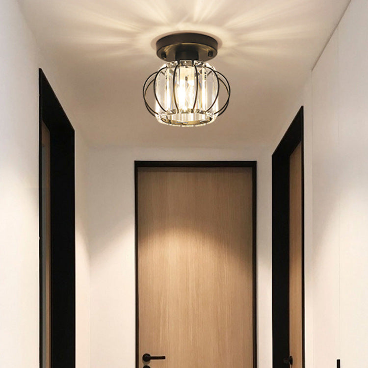 European Light Luxury Golden Black Iron Crystal 1-Light Semi-Flush Mount Ceiling Light