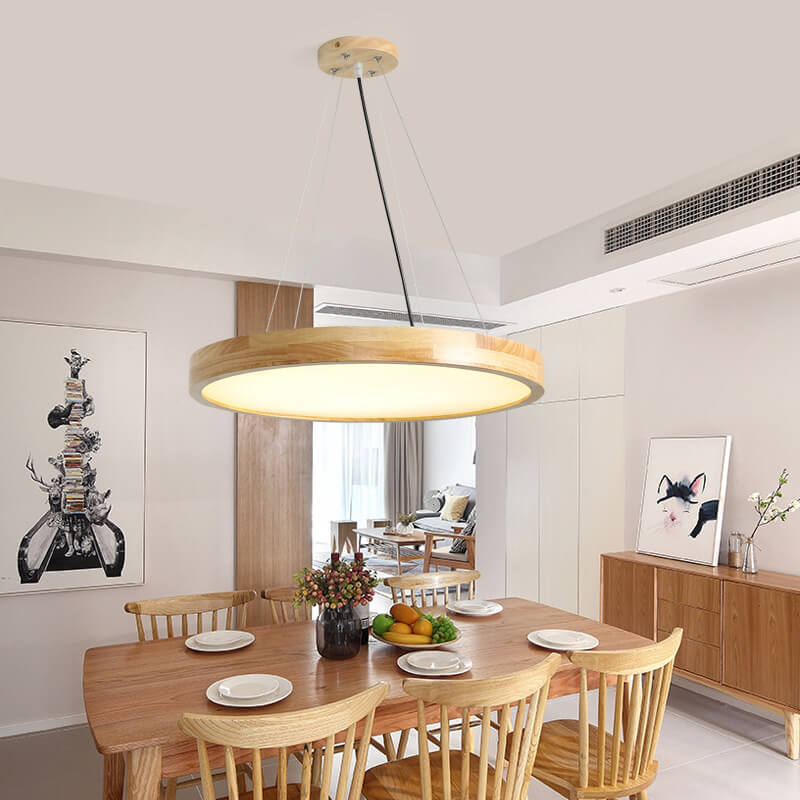 Japanese Simple Log Round Flat LED Pendant Light