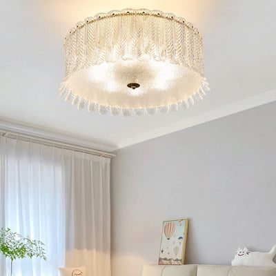 Modern Luxury Orchid Leaf Glass Enclosure Hardware 8-Light Flush Mount Ceiling Light For Living Room
