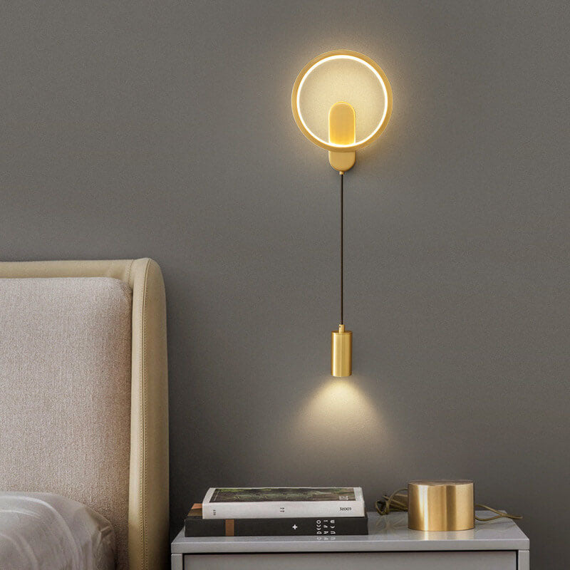 مصباح حائط إبداعي LED دائري نوردي مصنوع من النحاس الصناعي بالكامل 