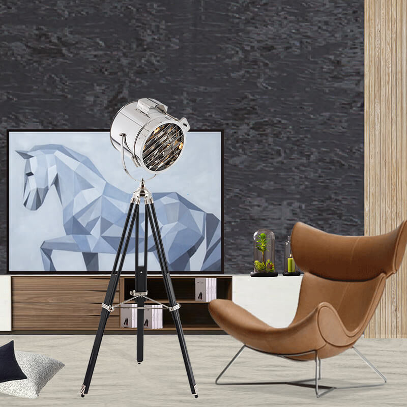 Lampadaire sur trépied en fer de style industriel contemporain à 1 lumière pour salon et chambre 