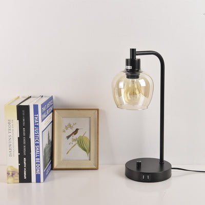 Modern Glass Shade USB Rechargeable 1-Light Table Lamp