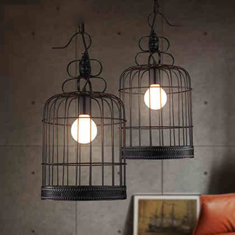 Industrial Vintage Iron Birdcage Design 1-Light Pendant Light