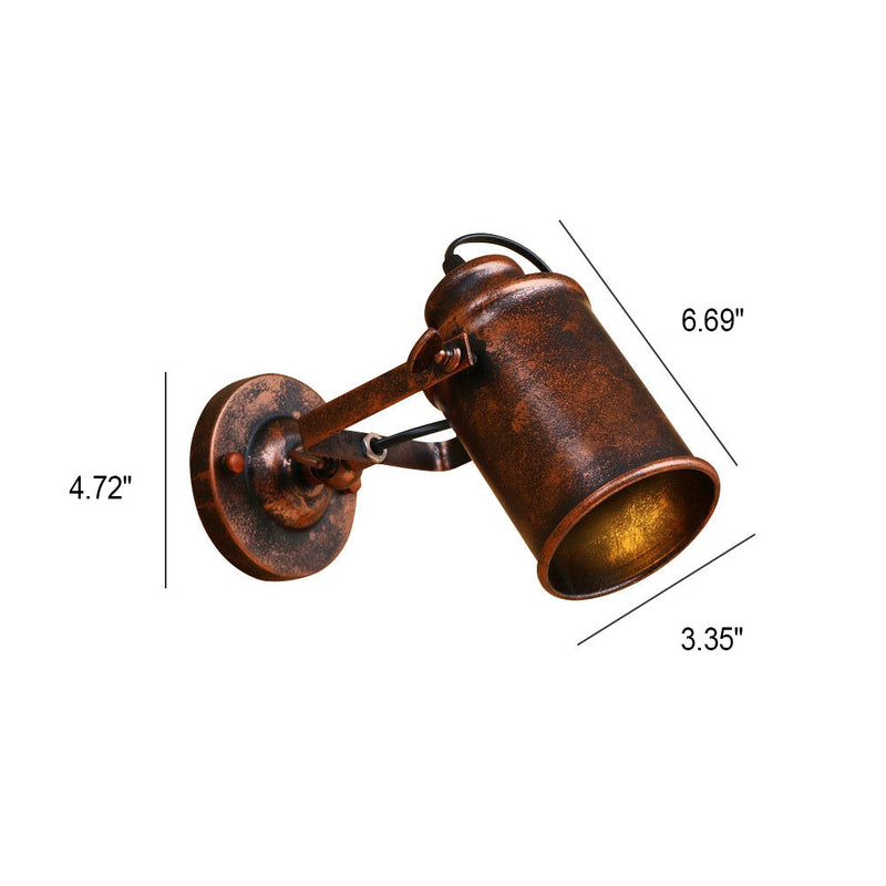 Industrial Vintage Rust Cylinder 1-Light Wall Sconce Lamp