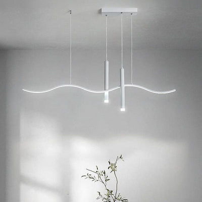 Moderne minimalistische geometrische Aluminium gewellte Linie LED Insel Licht Scheinwerfer Kronleuchter für Wohnzimmer 