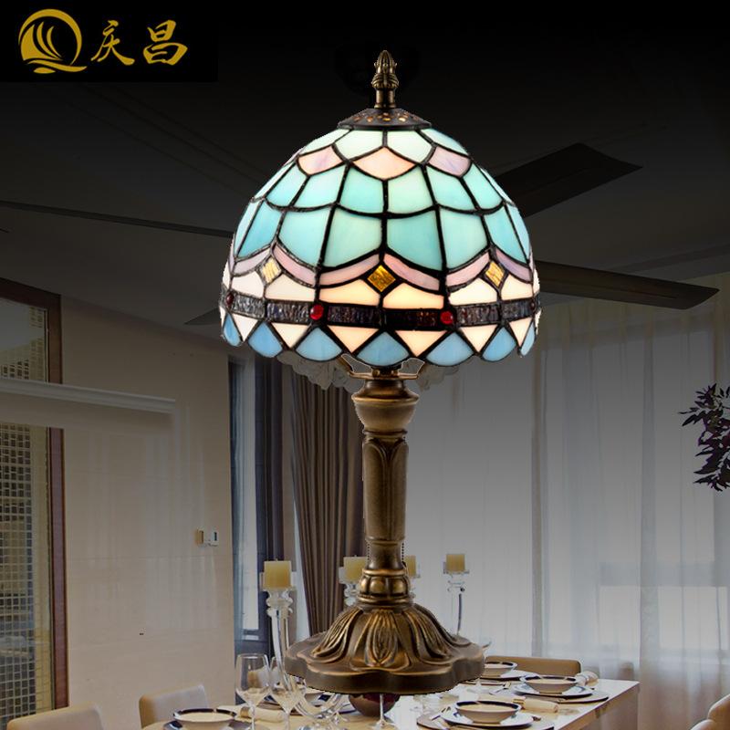 European Decorative Tiffany Stained Glass Tall Mushroom 1-Light LED Table Lamp