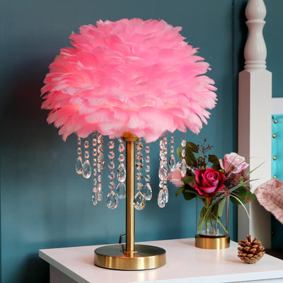 Nordic Creative Feather Round Crystal Tassel 1-Light Table Lamp