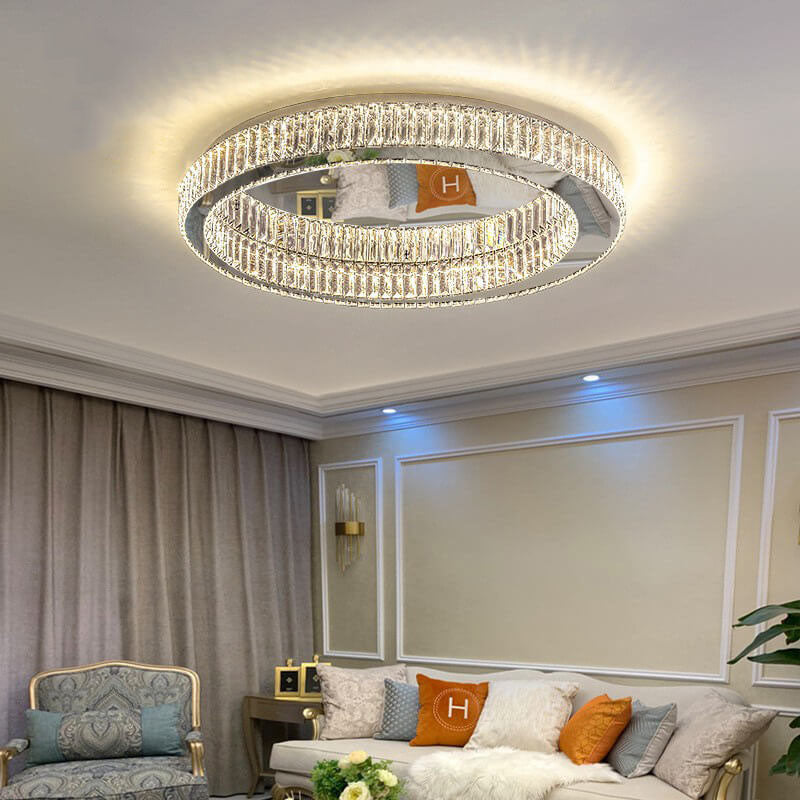 Éclairage de plafond LED en cristal moderne rond à montage affleurant 